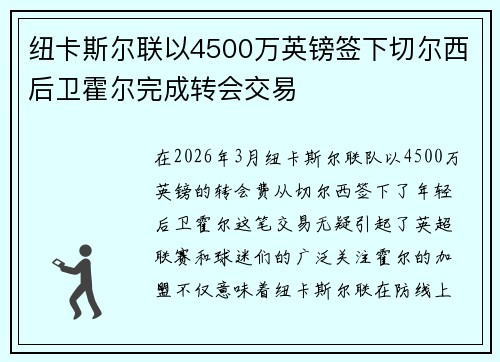纽卡斯尔联以4500万英镑签下切尔西后卫霍尔完成转会交易